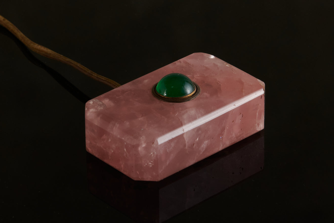 RUSSIAN ROSE QUARTZ AND GREEN STONE BELL PUSH